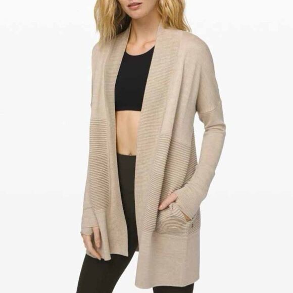 Lululemon Cardigan Womens Sz 8 Merino Wool Ribbed Open Front Sweater Jacket - Picture 2 of 15